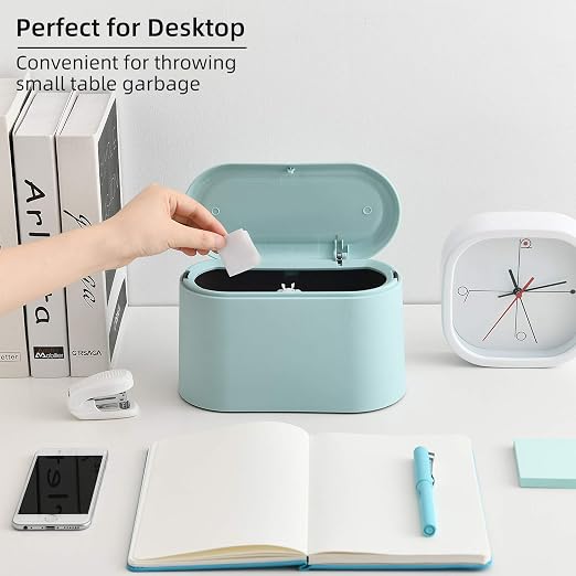 SUBEKYU 0.5 Gal Mini Countertop Trash Can with Lid for Desktop, Small Garbage Can for Office, Tiny Wastebasket, Plastic, Light Green - Image 4