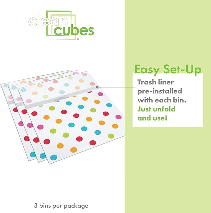 Clean Cubes 13 Gallon Disposable Pop-Up Trash Cans (3-Pack) with Fitted Bags – Foldable Garbage & Recycling Bins for Parties, Events & Kitchen (Polka Dot, 17" H x 13.5" W x 10" D) - Image 4