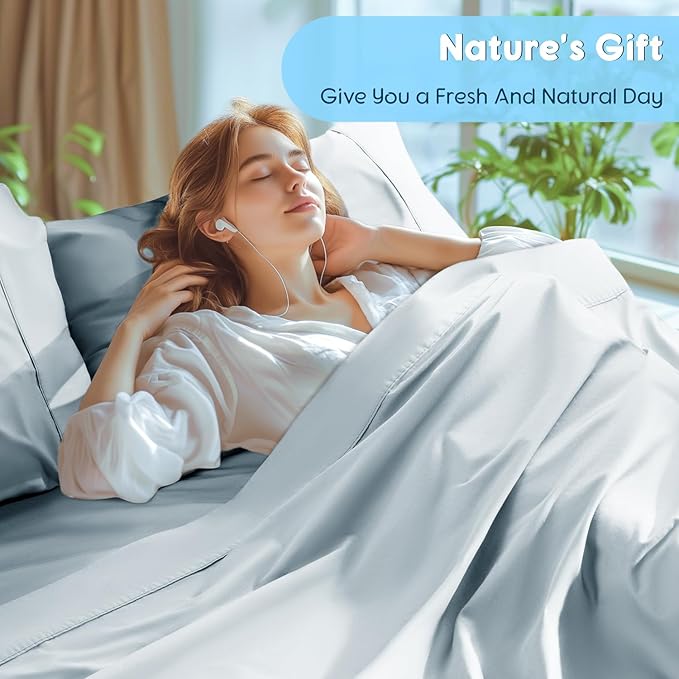 SONORO KATE 100% Egyptian Cotton Sheets Set - 1000 High Thread Count, Luxury 5-Star Hotel Sateen Bed Sheets, Soft, Breathable Long Staple Sheets, Fit up to 16" - 4 PC (Light Blue,Queen)