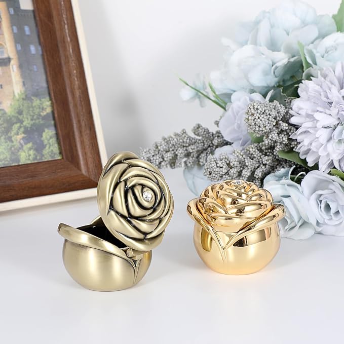 Hipiwe Rose Shape Vintage Jewelry Box - Small Trinket Storage Case Gold Ring Holder Treasure Box Organizer Keepsake Box for Rings Earrings Necklace, Gift for Women - Image 6