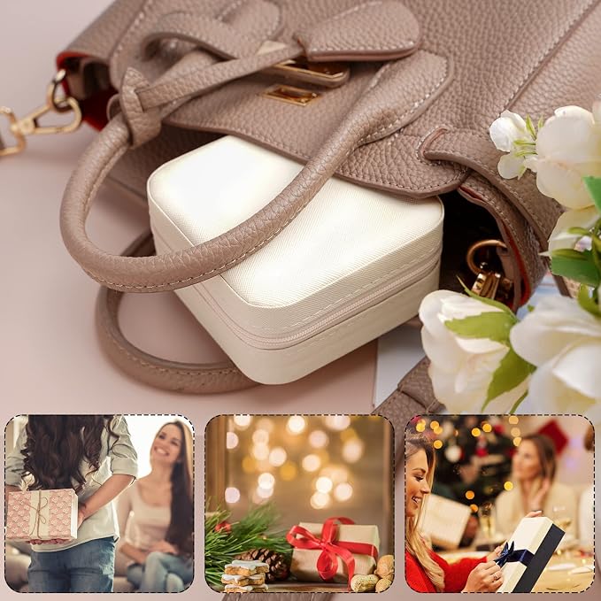 Neveika Portable Travel Mini Jewelry Box Leather Jewellery Ring Organizer Case Storage Gift Box Girls Women (white). - Image 6