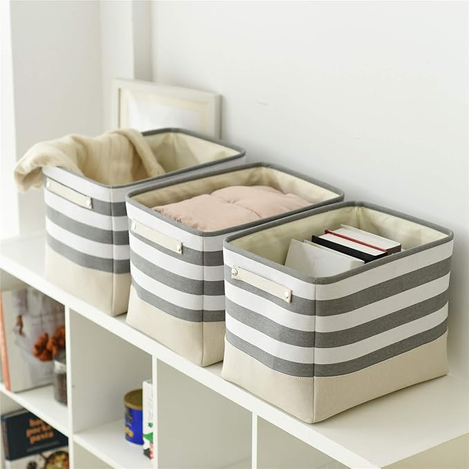 TheWarmHome Extra Large Cube Storage Bins Baskets for Organizing, Sturdy Fabric Storage Basket Cube W/Handles, Decorative Foldable Storage Baskets for Shelves Closet Nursery Toy (3 Pack 16×12×12inch) - Image 4