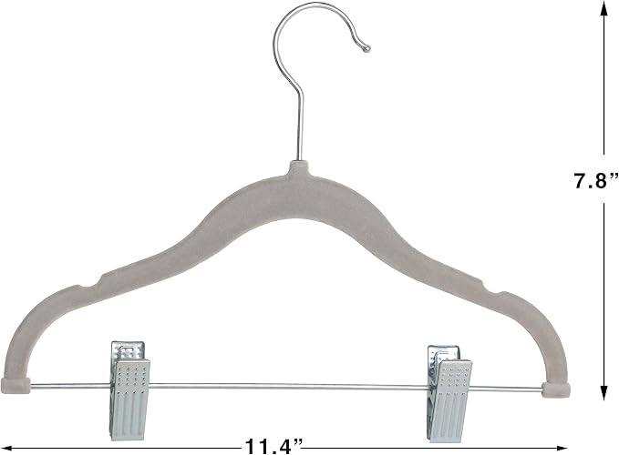 Finnhomy Non-Slip Clothes Hangers for Baby and Kids 20-Pack Velvet Hangers with Movable Clips, Heavy-Duty and Space-Saving for Pants,Skirts, Coat, Gray - Image 2
