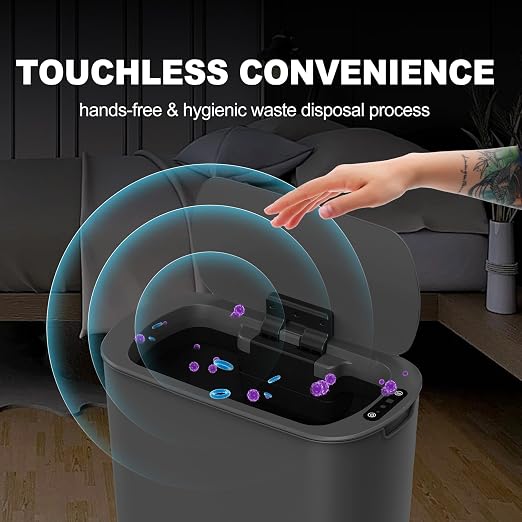 Cesun 5 Gallon Automatic Bathroom Trash Can, Touchless Motion Sensor Garbage Can with Lid, Smart Plastic Slim Wastebasket for Bathroom, Office, rv, Bedroom, Living Room, Grey - Image 4