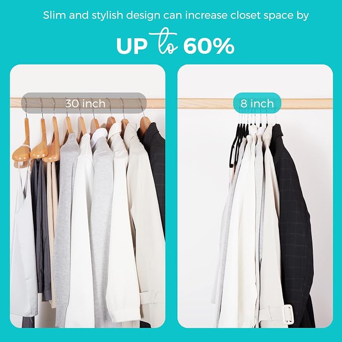 House Day Premium Velvet Hangers, Non-Slip Flocked Felt, Sturdy Coat & Suit Hangers for Closet Space Saving (100 Pack, Black) - Image 4