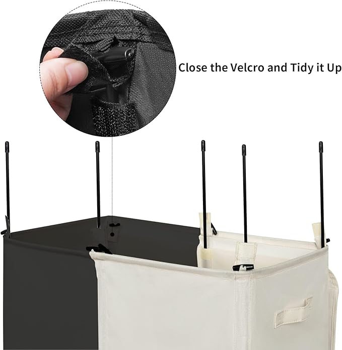 WOWLIVE Double Laundry Baseket with Lid and Removable Laundry Bags,154L Large Laundry Hamper 2 Section Collapsible Dirty Clothes Hamper for Laundry Room,College Dorm,Bathroom,Black and Beige - Image 5
