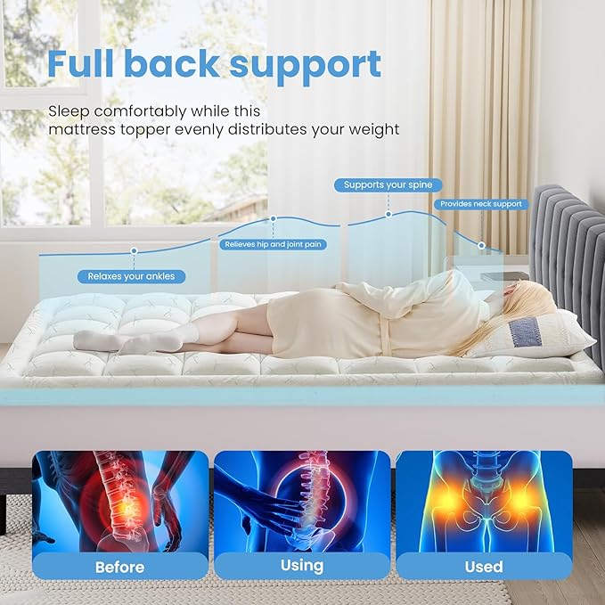 DUMOS Dual Layer Mattress Topper Full Size, 2 Inch Gel Memory Foam + 1 Inch Soft Pillow Top Mattress Pad Cover for Back Pain, Breathable & Cooling Pad with Elastic Deep Pocket