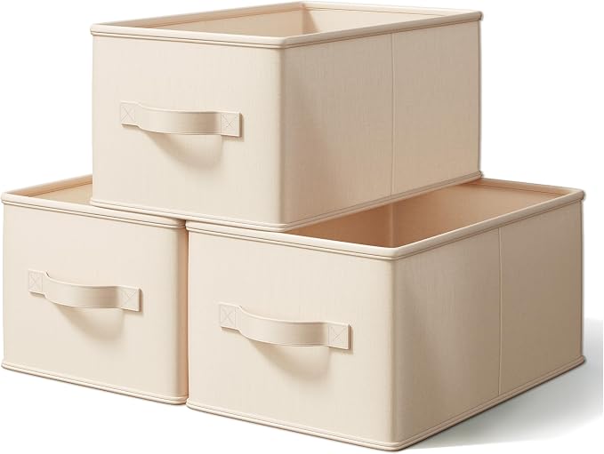 LayerSpace Storage Bins, Fabric Satin Storage Baskets for Shelves, 16.25" L*12" W*10" H Collapsible Storage Bins with Handles for clothes, Closet Baskets and Bins with Handles, Blush Pink, 3-Pack by LaySpace-YourRoomOrganizer