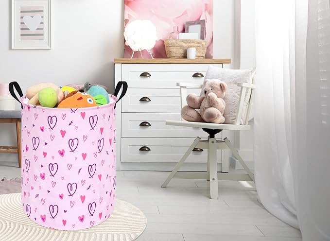 Collapsible Kids Laundry Basket Clothes Hamper, Foldable Storage Organizer Bin, Toy Clothes Storage with Handles for Boys Girls Bedroom, Room Decor Love - Image 6