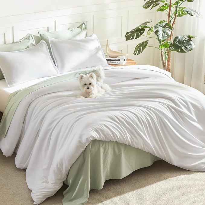 Litanika White Comforter Full Size Set, 3 Pieces Lightweight Solid Bedding Comforter Set, All Season Fluffy Bed Set