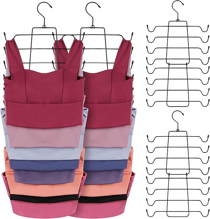 ZEDODIER 4 Pack Tank Top Hanger Space Saving, Bra Hangers for Closet Organizer, Hanging Bra Organizer Tank Tops Holder with 32 Hooks, Metal Closet Organizers and Storage Small Space Solutions, Black by ZEDODIER