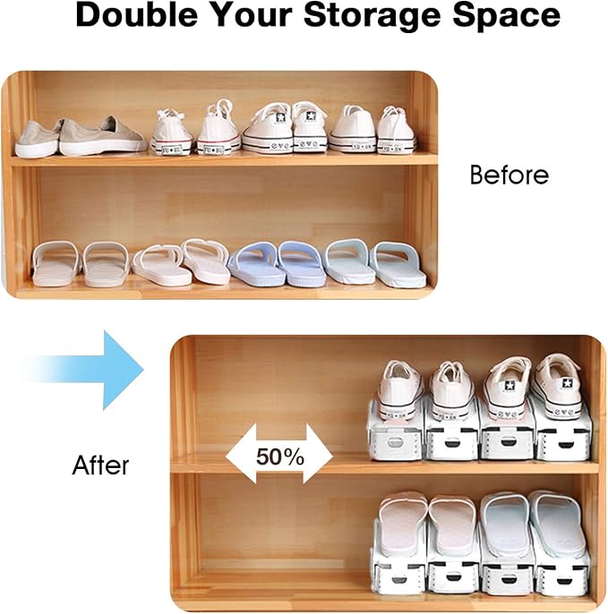 Neprock Shoe Slots Organizer, 20 Pack Adjustable Shoe Rack Stacker Storage Space Saver, Double Deck Shoe Rack Holder for Closet Organization (White) - Image 2