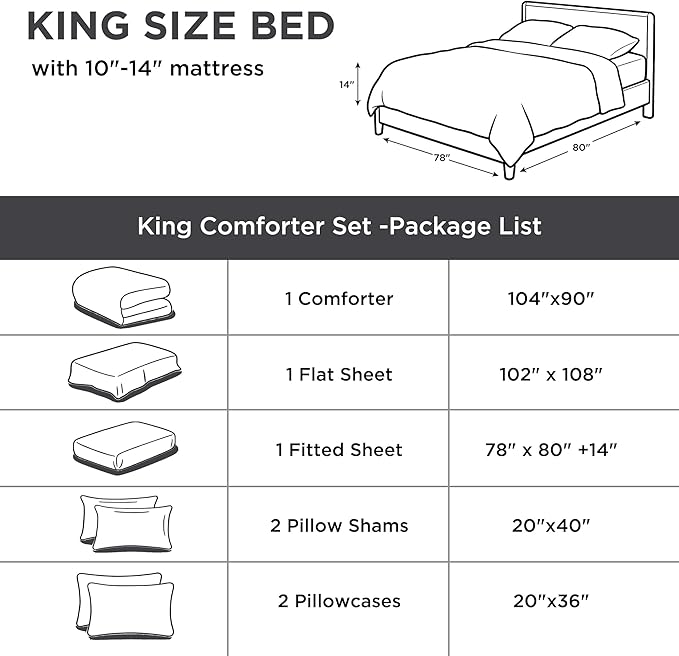 Andency Dark Grey Comforter King Size - 7 Pieces Gray Bed in a Bag King Bedding Comforter Sets, Summer Plain Soft Lightweight Comforter with Fitted Sheets, Flat Sheets, Pillowcases & Shams