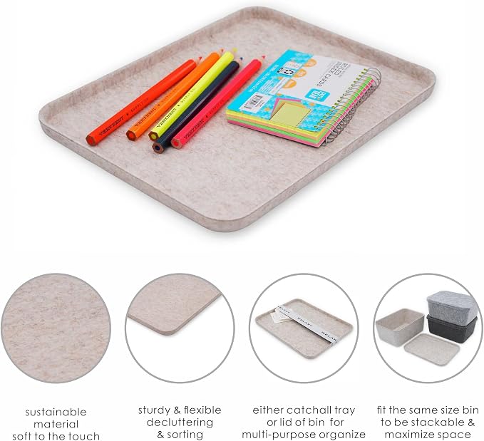 Welaxy felt tray Lid for Storage Bins Drawer Organizer bin cap of box (M, Oatmeal Lid) - Image 2