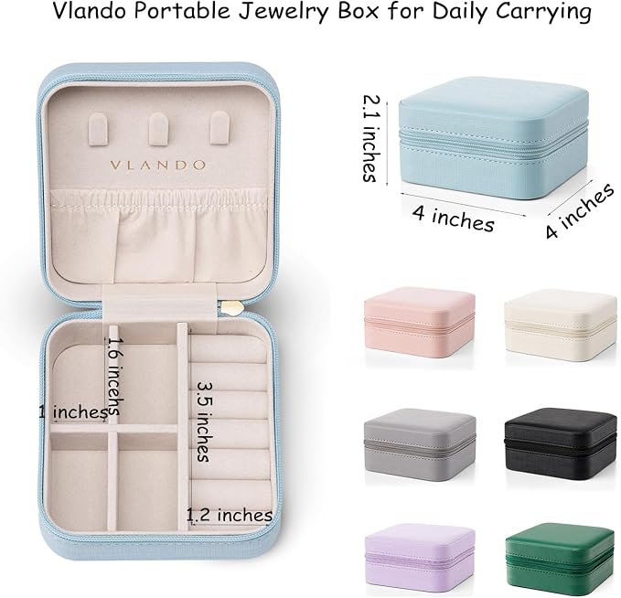 Vlando Small Faux Leather Travel Jewelry Box Organizer Display Storage Case for Rings Earrings Necklace, Purple - Image 8