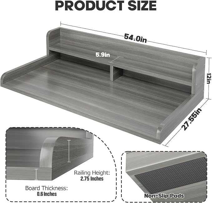 2-Tier Washer Dryer Countertop with 2.75"H Edge Rails, 54" W x 27.55" D Laundry Countertop for Folding Clothes, Washer and Dryer Topper with Non-Slip Pad (Stripe Gray) - Image 7