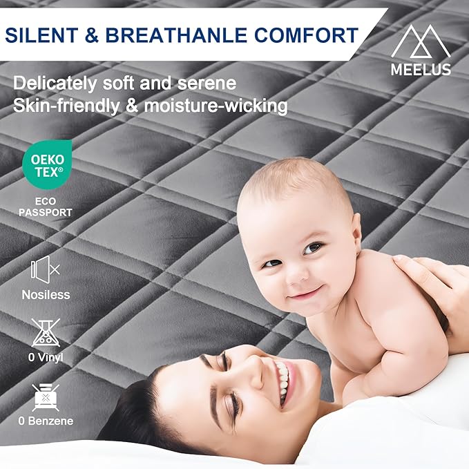 King Mattress Protector, Breathable Waterproof Mattress Pad Cover Fitted Deep Pocket 8"-21", Soft Noiseless Mattress Cover Washable Cooling Padded for Home Hotel Bedroom, Gray