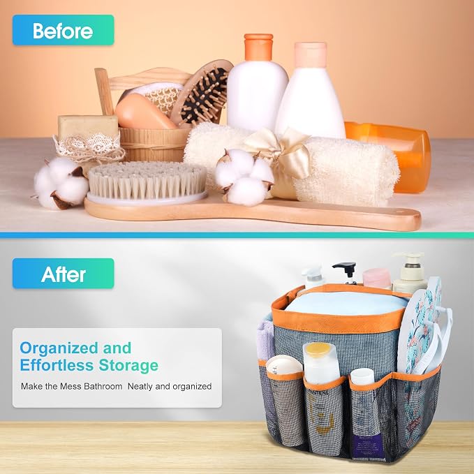 Attmu Mesh Shower Caddy Portable for College Dorm Room Camping Essentials, Shower Caddy Dorm with 9-Pockets, Large Capacity Hanging Basket Bathroom Bag for Toiletry, Swimming, Gym, Camp, Beach - Image 5