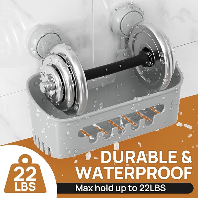 LEVERLOC Shower Caddy Suction Cup Set Shower Organizer & Soap Holder & Toothbrush Holder, Bathroom Shelf Basket NO-Drilling, Removable Suction Storage Waterproof Bathroom Caddy, Gray - Image 3