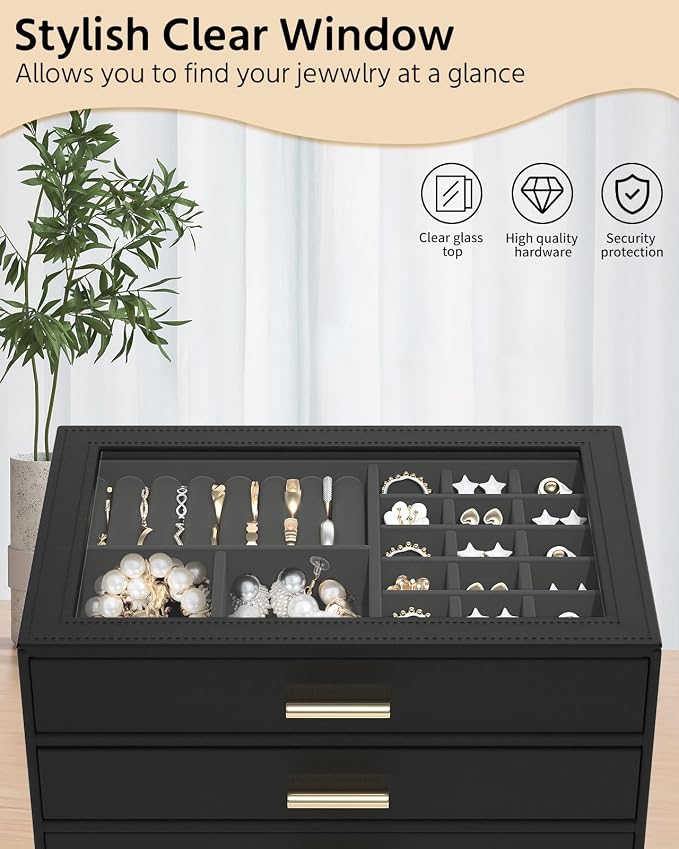 AKOZLIN Jewelry Box with Clear Lid Functional Leather Jewelry Storage Organizer Case 4 Drawers for Women Girls Necklace Ring Bracelet Earring - Image 5