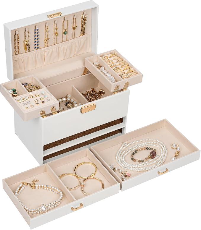 AKOZLIN Travel Jewelry Box Organizer Functional 2-trays Leather Jewelry Storage Case with Lockable Portable 2 Drawers for Women Girls Ring Necklace Earring Bracelet - Image 5