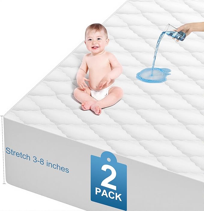 2 Pack Waterproof Mattress Protector Crib,Cotton 24X38 Fitted Crib Sheets Crib Mattress Protector Sheets,Soft Bed Sheets,Washable Little Bed Sheets,Neutral for Boy,Girl,Toddler(White,24X38inch)