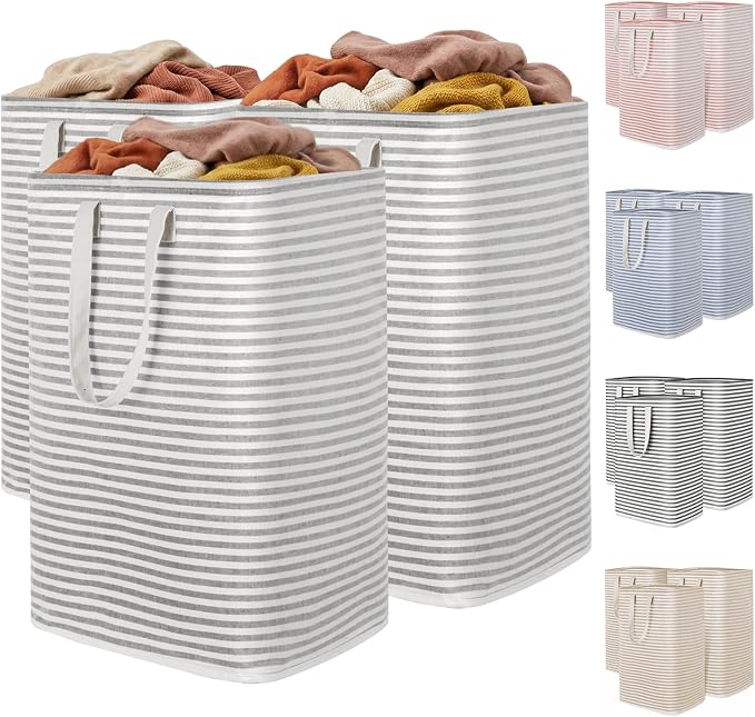 Lifewit 3 Pack Laundry Basket 80L Each, Collapsible Clothes Hamper with Reinforced Handles, Freestanding Waterproof Design for Bedroom and Laundry Room, Grey 240L Total by Lifewit