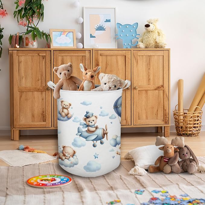 Baby Nursery Laundry Basket, Toybox for Boys Girls Room, Cute Blue Bear Laundry Basket Hamper Waterproof Collapsible Clothes Toys Storage Bin Organizer for Kids Room Playroom Bedroom Bathroom - Image 5