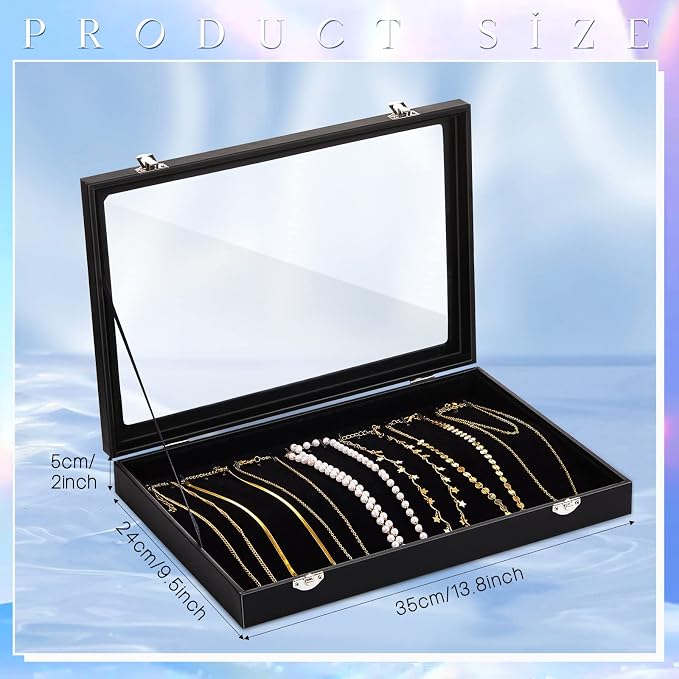 Kenning 2 Pieces Glass Lid Necklace Organizer Box 20 Hooks Necklace Tray Jewelry Holder Organizer Velvet Necklaces Holder Storage Display Case for Show Bracelet - Image 2