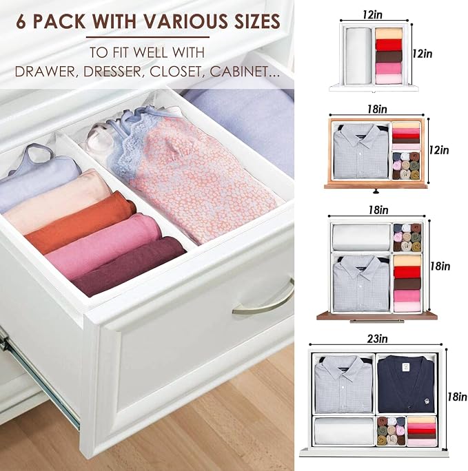 Criusia 6 Pack Clothes Drawer Organizer, Fabric Foldable Closet Dresser Drawer Organizer for Clothing, Bra Sock Underwear Drawer Organizer for Nursery Dorm Bedroom Organization (6 Bins, White) - Image 4