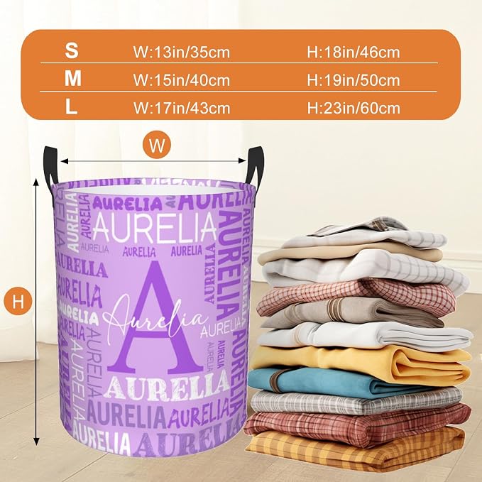 Custom Name Laundry Hamper, Personalized Laundry Basket with Name for Baby Boys Girls, Customized Collapsible Dirty Clothes Hamper Storage with Handles for Bedroom Bathroom Dorm Room Decor - Image 3