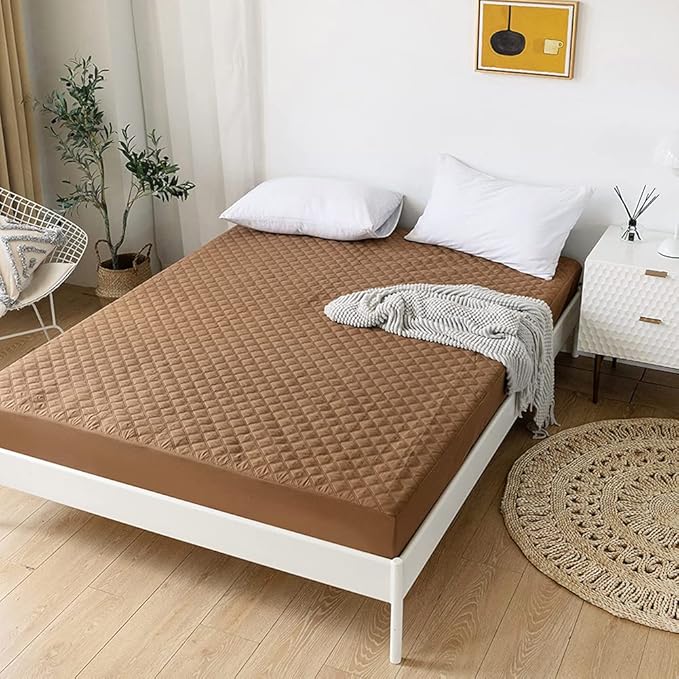 vctops Quilted Fitted Sheet Waterproof Mattress Protector Pad Ultra Soft Elastic Fitted Deep Pocket Bed Cover (Coffee,Queen)