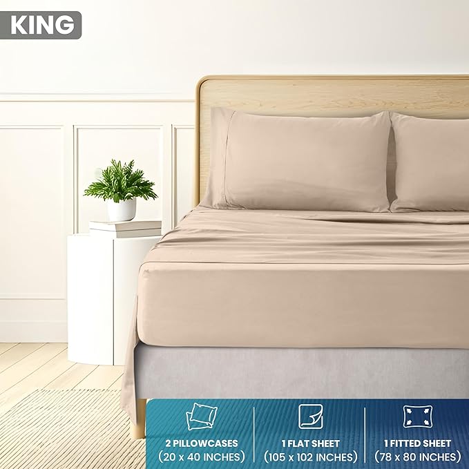 Utopia Bedding King Size 4 Piece Sheet Set - Brushed Microfiber - Soft Bed Sheets for King Size Bed - Includes 1 Fitted, 1 Flat, & 2 Pillow Cases - Deep Pocket (Beige)