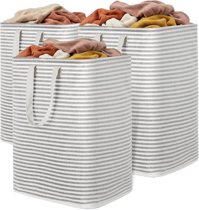 Lifewit 3 Pack Laundry Basket 90L Each, Collapsible Clothes Hamper with Reinforced Handles, Freestanding Waterproof Design for Bedroom and Laundry Room, Grey 270L Total by Lifewit