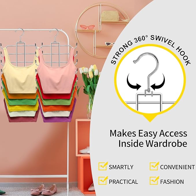 1 Pack Tank Top Hanger Space Saving, Closet-Organizer-and-Storage for Small Space, Non-Slip 6-Tier Hanging Sport Bras Holder, Dorm-Room-Essentials-for-College-Students-Girls Camisoles Swimsuits Dress - Image 5