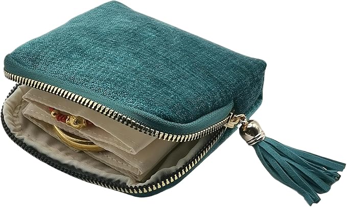 Small Travel Jewelry Case - Jewelry Travel Organizer Bag with Tassel Zipper for Bracelets, Necklaces, Bangles, Jewelry Organizer Storage Bag Gift for Women Girls - LJB001-Blue - Image 4