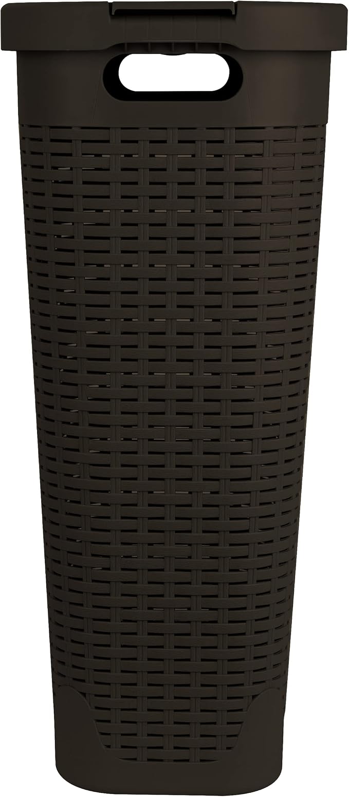 Mind Reader Slim Laundry Hamper with Lid, 40L Clothes Basket, Narrow Tapered Design with Ventilated Cutout Pattern, Plastic, Brown - Image 7