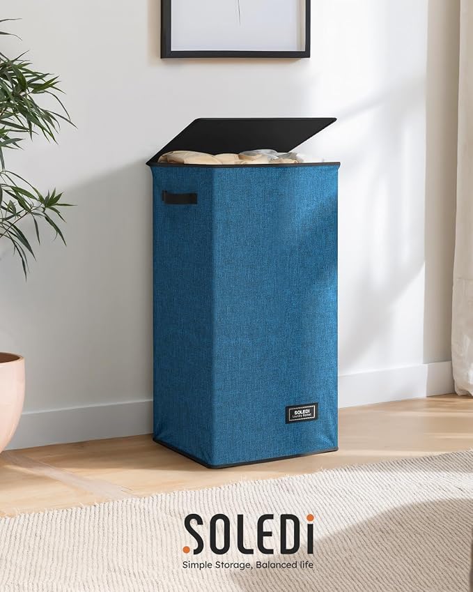 SOLEDI Slim Laundry Hamper with Lid, Narrow Laundry Basket with Removable Bags, Dirty Clothes Hamper with handle, Small Hamper perfect for Laundry room, Bathroom, Bedroom, Small spaces. 70L Blue - Image 9