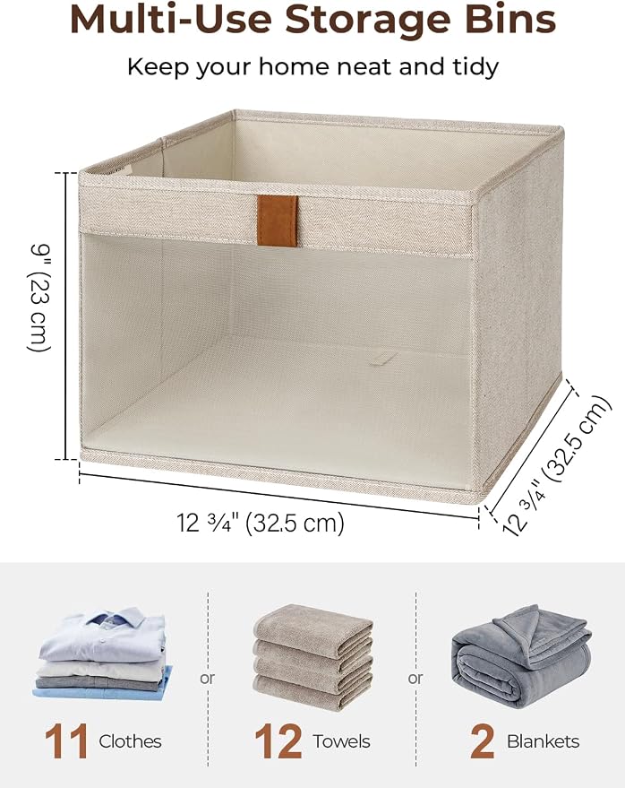 StorageWorks Closet Storage Bins, Large Storage Baskets with Clear Window and Handles, Foldable Fabric Organizer for Clothes, Shelves, Brown and Beige, 3 Pack - Image 2