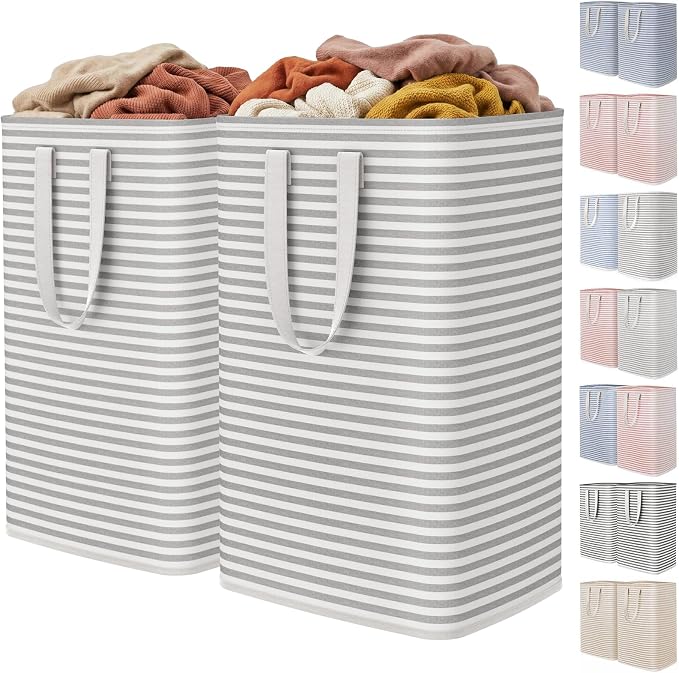 Lifewit 2 Pack Laundry Basket 80L Each, Collapsible Clothes Hamper with Reinforced Handles, Freestanding Waterproof Design for Bedroom and Laundry Room, Grey 160L Total by Lifewit
