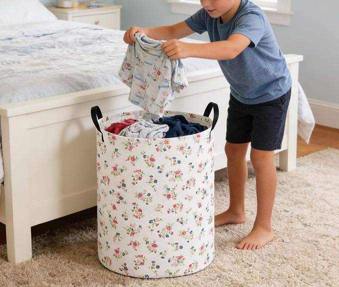 Kids Laundry Basket Flower Hamper for Nursery Animal Hamper Cute Kids Storage Bin Room Decor for Home(Flower) - Image 4