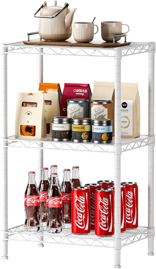 SINGAYE 3 Small Shelves Storage Shelf Wire Shelving Unit Metal Shelf Adjustable Organizers Storage Shelving with Wheels for Bathroom Laundry Room Kitchen Pantry11.5”D x 17.3”W x 30”H White by SINGAYE
