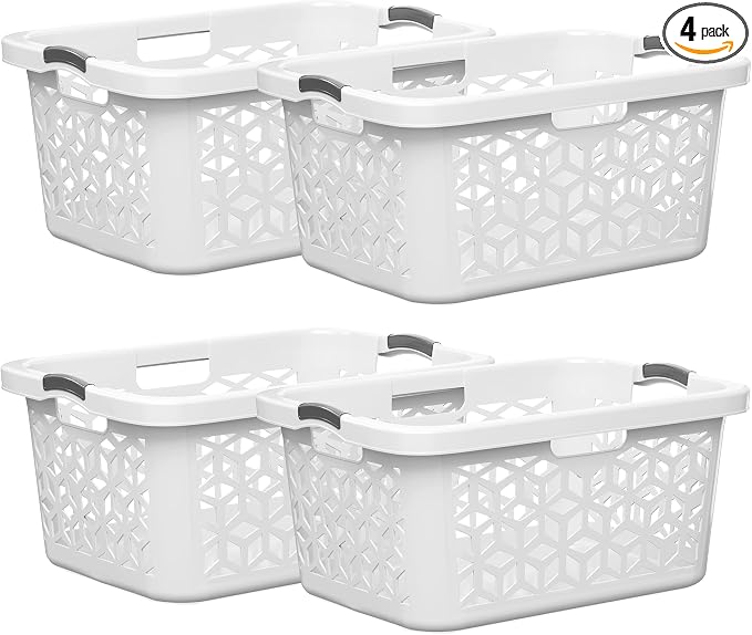 EconoHome Laundry Basket - Large 2 Bushel Laundry Basket with Handles - Stackable Plastic Hamper for Dirty Clothes - Storage Bin & Organizer for Bathroom, Bedroom - White, 70.5L Capacity – Heavy Duty by EconoHome