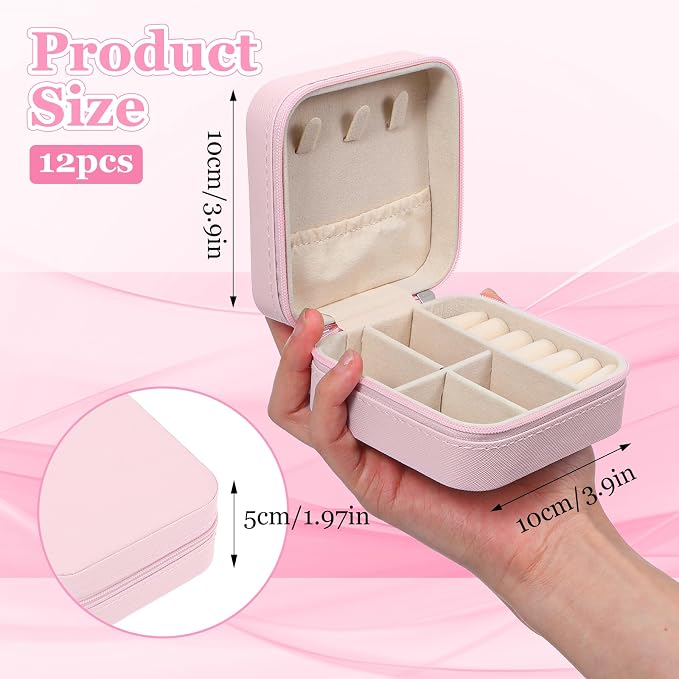 12pcs Mini Travel Jewelry Case,Bridesmaids Proposal Small Jewelry Box Mini Jewelry Organizer,Small PU Leather Portable Storage Box for Rings,Earrings,Necklaces,Bracelets(cherry blossom pink) - Image 2