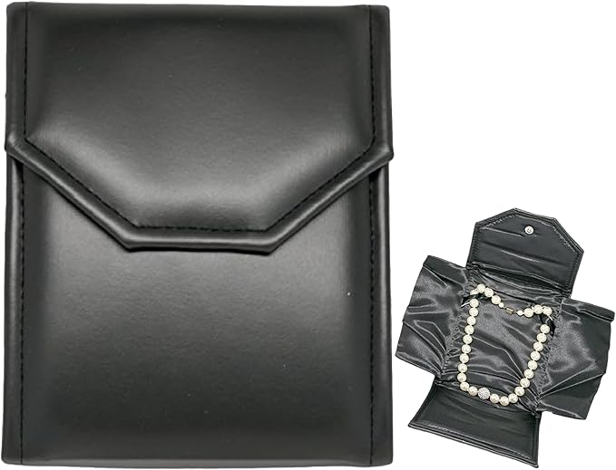 Novel Box Necklace Display Pearl Folder 8x6 inch Large Travel Jewelry Case - Wedding Jewelry Storage Holder with Smooth Finish - Jewelry Organizer Necklace Box - Black/Black Stitched by NovelBoxCompanyLtd