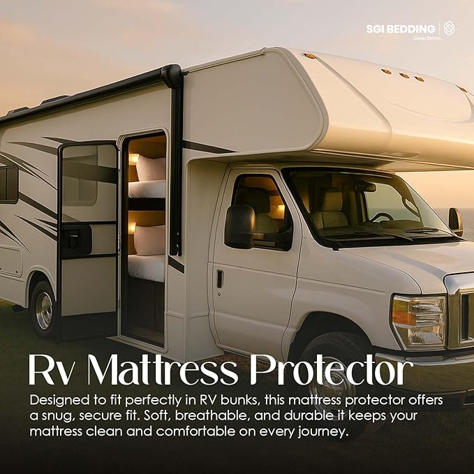 SGI bedding Waterproof RV Bunk Cot Bed Mattress Protector 30"x80" for Narrow Twin Camping Bed Mattress Pad Cover, Truck Sleeper & RV Beds - Soft, Noiseless, Breathable, 15" Deep Pocket - Chocolate