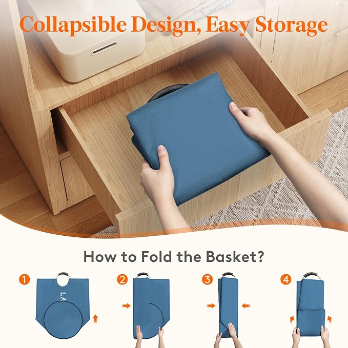 Lifewit 100L 2-Pack Large Laundry Basket, Collapsible Laundry Hamper with Aluminum Handles, Waterproof Freestanding Dirty Clothes Hampers for Laundry Room Bedroom Dorm Bathroom, Blue - Image 8