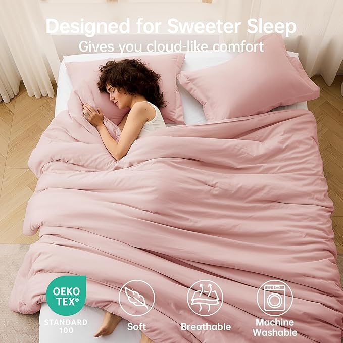MUXHOMO Full Comforter Sets, All Season Ultra Soft Down Alternative Bedding - 3 Piece Lightweight Bed Set Includes 1 Comforter (82"x86") and 2 Pillow Shams (20"x26"), Rose Gold