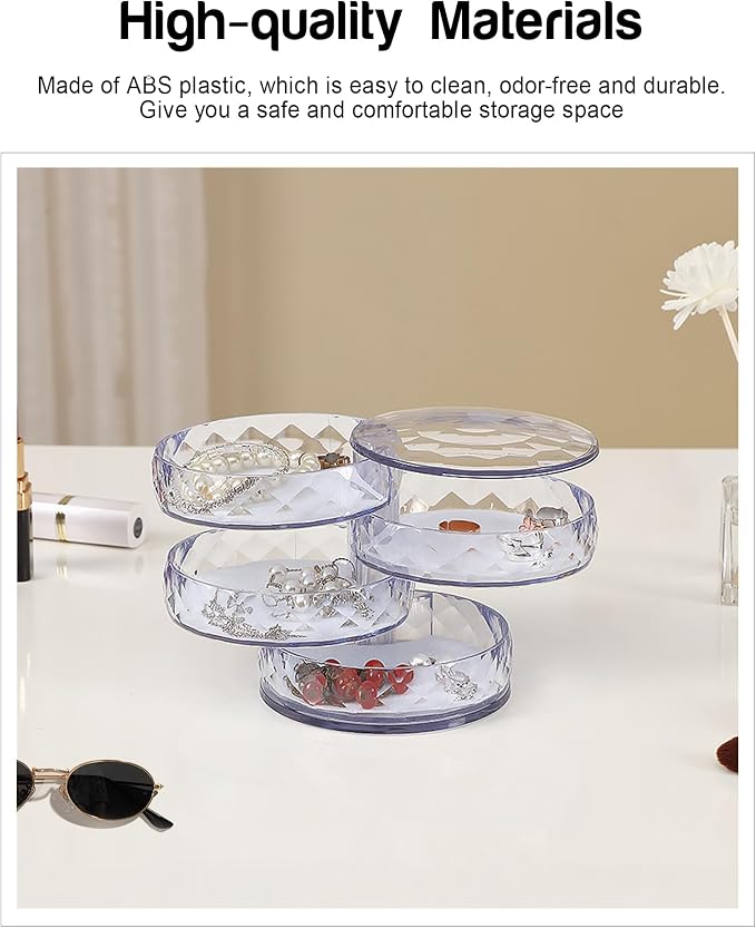 CONBOLA Acrylic Jewelry Organizer, Small Storage Box Jewelry Earring Holder for Women, 5-Layer Rotating Travel Jewelry Tray Case with Lid for Bracelet - Image 9