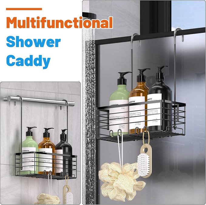 YUOROS Hanging Shower Caddy, Over the Door Shower Organizer Rack 304 Stainless Steel Rustproof Bathroom Storage Shampoo Holder Basket (Black) - Image 2